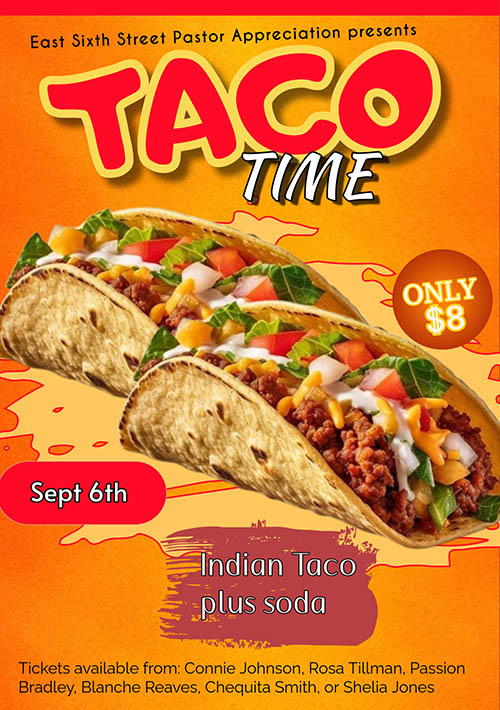 Indian Taco sale on Sept 6th