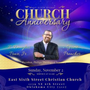 ESSCC Anniversary celebration Sunday, Nov 2 with special guest F. Douglas Powe, Jr., president of Phillips Theological Seminary