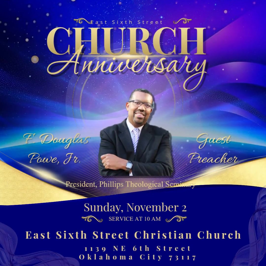 ESSCC Anniversary celebration Sunday, Nov 2 with special guest F. Douglas Powe, Jr., president of Phillips Theological Seminary