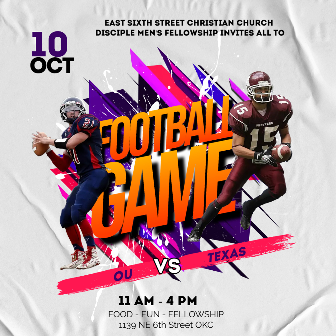 October 10th get together from 11 am to 4 pm for food and fellowship for the OU - Texas game
